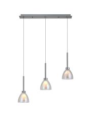Giuseppe Linear 2m Pendant With Curved Cone Glass (U), 3 Light G9, Polished Chrome/Iridescent/Opal