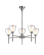 Giuseppe 58cm Telescopic/Semi Flush With Curved Cone Glass (U), 5 Light G9, Polished Chrome/Iridescent/Opal