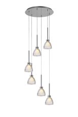 Giuseppe 42cm Round Multiple Pendant 2.5m With Curved Cone Glass (U), 6 Light G9, Polished Chrome/Iridescent/Opal