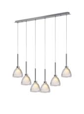 Giuseppe Linear Pendant 2m With Curved Cone Glass (U), 6 Light G9, Polished Chrome/Iridescent/Opal