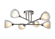 Giuseppe 68cm Crossed Arm Semi Flush With Curved Cone Glass (U), 6 Light G9, Polished Chrome/Iridescent/Opal
