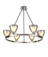 Giuseppe Round Fixed Pendant With Curved Cone Glass (U), 6 Light G9, Polished Chrome/Iridescent/Opal