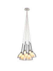 Giuseppe 23cm 1.5m Cluster Pendant With Curved Cone Glass (U), 7 Light G9, Polished Chrome/Iridescent/Opal