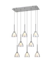 Giuseppe Rectangle Multiple Pendant 2m With Curved Cone Glass (U), 8 Light G9, Polished Chrome/Iridescent/Opal