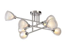 Giuseppe 84cm Crossed Arm Semi Flush With Curved Cone Glass (U), 8 Light G9, Polished Chrome/Iridescent/Opal