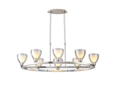 Giuseppe Oval Telescopic Pendant With Curved Cone Glass (U), 8 Light G9, Polished Chrome/Iridescent/Opal