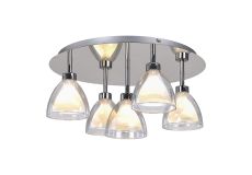 Giuseppe 47cm 45cm Round Flush With Curved Cone Glass (U), 5 Light G9, Polished Chrome/Iridescent/Opal