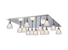Giuseppe Square Flush With Curved Cone Glass (U), 13 Light G9, Polished Chrome/Iridescent/Opal