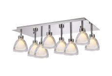 Giuseppe Rectangle Flush With Curved Cone Glass (U), 8 Light G9, Polished Chrome/Iridescent/Opal/Silver