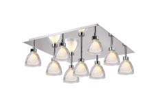 Giuseppe Square Flush With Curved Cone Glass (U), 9 Light G9, Polished Chrome/Iridescent/Opal/Silver