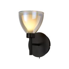 Giuseppe Switched Wall Lamp With Curved Cone Glass (U), 1 Light G9, Satin Black/Iridescent/Opal