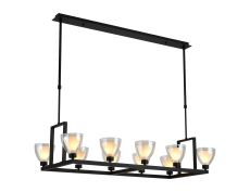 Giuseppe Rectangle Telescopic Pendant With Curved Cone Glass (U), 10 Light G9, Satin Black/Iridescent/Opal