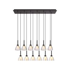 Giuseppe Linear Pendant 2m With Curved Cone Glass (U), 12 Light G9, Satin Black/Iridescent/Opal