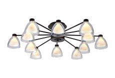 Giuseppe 93cm Semi Flush With Curved Cone Glass (U), 12 Light G9, Satin Black/Iridescent/Opal