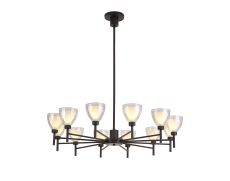 Giuseppe 93cm Telescopic Pendant With Curved Cone Glass (U), 12 Light G9, Satin Black/Iridescent/Opal