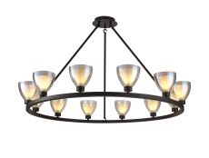 Giuseppe Round Fixed Pendant With Curved Cone Glass (U), 12 Light G9, Satin Black/Iridescent/Opal