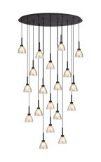 Giuseppe Oval Multiple Pendant 2m With Curved Cone Glass (U), 19 Light G9, Satin Black/Iridescent/Opal