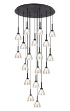 Giuseppe 77cm Round Multiple Pendant 3.5m With Curved Cone Glass (U), 19 Light G9, Satin Black/Iridescent/Opal