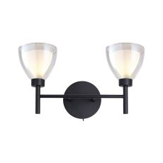 Giuseppe Switched Wall Lamp With Curved Cone Glass (U), 2 Light G9, Satin Black/Iridescent/Opal