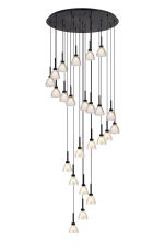 Giuseppe 87cm Round Multiple Pendant 5m With Curved Cone Glass (U), 24 Light G9, Satin Black/Iridescent/Opal Item Weight: 19.2kg