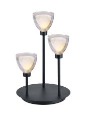 Giuseppe Round Table Lamp Touch Switch With Curved Cone Glass (U), 3 Light G9, Satin Black/Iridescent/Opal
