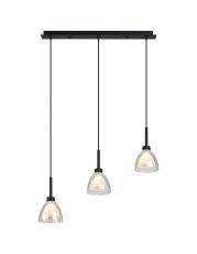 Giuseppe Linear Pendant 2m With Curved Cone Glass (U), 3 Light G9, Satin Black/Iridescent/Opal