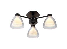 Giuseppe 45.5cm Semi Flush With Curved Cone Glass (U), 3 Light G9, Satin Black/Iridescent/Opal
