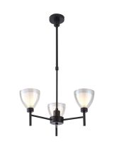 Giuseppe 48cm Telescopic Pendant With Curved Cone Glass (U), 3 Light G9, Satin Black/Iridescent/Opal