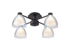 Giuseppe 48cm Semi Flush With Curved Cone Glass (U), 4 Light G9, Satin Black/Iridescent/Opal