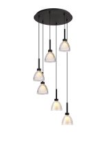 Giuseppe 42cm Round Multiple Pendant 2.5m With Curved Cone Glass (U), 6 Light G9, Satin Black/Iridescent/Opal