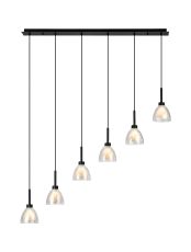 Giuseppe Linear Pendant 2m With Curved Cone Glass (U), 6 Light G9, Satin Black/Iridescent/Opal