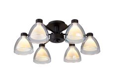 Giuseppe 53cm Semi Flush With Curved Cone Glass (U), 6 Light G9, Satin Black/Iridescent/Opal