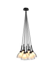 Giuseppe 23cm 1.5m Cluster Pendant With Curved Cone Glass (U), 7 Light G9, Satin Black/Iridescent/Opal