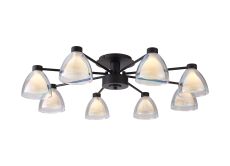 Giuseppe 78cm Semi Flush With Curved Cone Glass (U), 8 Light G9, Satin Black/Iridescent/Opal