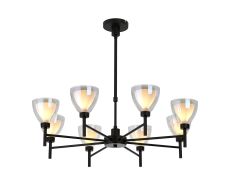 Giuseppe 78cm Telescopic Pendant With Curved Cone Glass (U), 8 Light G9, Satin Black/Iridescent/Opal