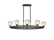 Giuseppe Oval Telescopic Pendant With Curved Cone Glass (U), 8 Light G9, Satin Black/Iridescent/Opal