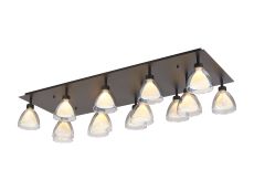 Giuseppe Rectangle Flush With Curved Cone Glass (U), 14 Light G9, Satin Black/Iridescent/Opal
