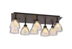 Giuseppe Rectangle Flush With Curved Cone Glass (U), 8 Light G9, Satin Black/Iridescent/Opal