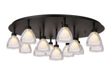Giuseppe 82cm 80cm Round Flush With Curved Cone Glass (U), 13 Light G9, Satin Black/Iridescent/Opal