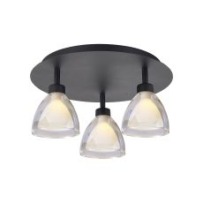 Giuseppe 36cm 35cm Round Flush With Curved Cone Glass (U), 3 Light G9, Satin Black/Iridescent/Opal