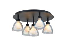Giuseppe 47cm 45cm Round Flush With Curved Cone Glass (U), 5 Light G9, Satin Black/Iridescent/Opal