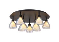 Giuseppe 62cm Round Flush With Curved Cone Glass (U), 9 Light G9, Satin Black/Iridescent/Opal