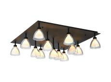 Giuseppe Square Flush With Curved Cone Glass (U), 13 Light G9, Satin Black/Iridescent/Opal