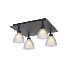 Giuseppe 40cm Square Flush With Curved Cone Glass (U), 4 Light G9, Satin Black/Iridescent/Opal