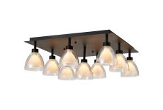 Giuseppe Square Flush With Curved Cone Glass (U), 9 Light G9, Satin Black/Iridescent/Opal
