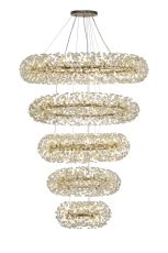 Hiphonic 5 Tier 60cm + 80cm + 100cm + 120cm + 140cm Pendant, 12 + 20 + 26 + 30 + 36 Light G9 French Gold/Crystal, Item Weight: 67kg