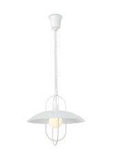 Riva Rise & Fall Pendant 1 Light E27, Matt White/Opal White Glass Shade