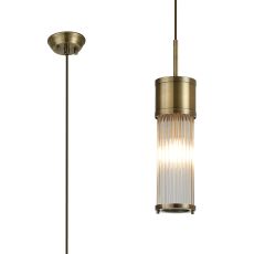 Toscano 1 Light Glass Rod Single Pendant, E14, IP44, Antique Brass/Clear Glass Rods