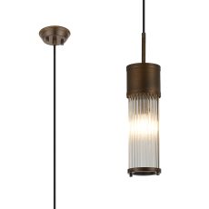 Toscano 1 Light Glass Rod Single Pendant, E14, IP44, Bronze/Clear Glass Rods