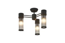 Toscano 3 Light Glass Rod Semi Flush, E14, IP44, Satin Black/Clear Glass Rods